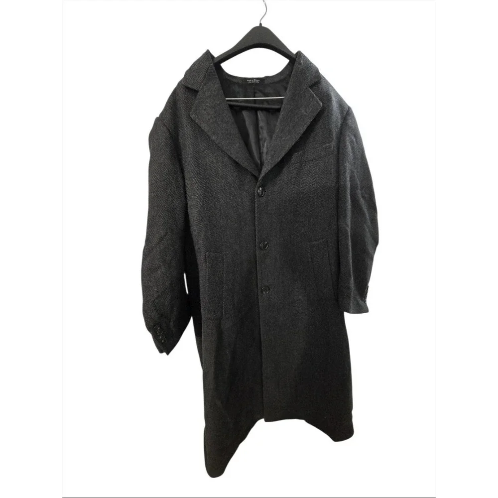 Chaps Ralph‎ Lauren Overcoat Mens 42R Gray Herringbone 100% Wool Trench Coat...